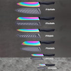 Marco Almond Kitchen Knife Set, KYA36 12-Piece Rainbow Color Stainless Steel Chef Boxed Knives Set for Kitchen with Covers, 6 Knives with 6 Blade Guards, Black