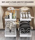 Lozovin Pull Out Pots and Pans Organizer Under Cabinet, Sliding Lid Holder and Pan Rack in Kitchen, Slide Out inside Cabinet Storage for Pot Lid, Bakeware, Dishes, 8 Adjustable Dividers, 1 Pack White