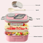 Adults Bento Lunch Box,Salad Container Large 43oz Salad Bowl, Bento-Style Tray for Toppings, 3oz Sauce Container for Dressings, and Built-In Reusable Fork (Pink)