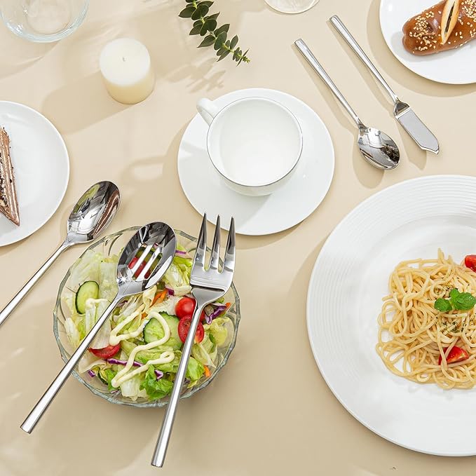 KINGSTONE 65-Piece Silverware Set with Serving Utensils, Forged Flatware Set Cutlery Set Premium Stainless Steel, Service for 12, for Home, Wedding, Party, Mirror Polished and Dishwasher Safe