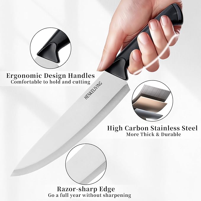 Knife Set, 14-Piece Kitchen Knives Set with Block, German High Carbon Stainless Steel, Ergonomic Non-Slip Handles, BlackSilver