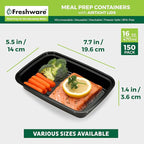 Freshware Meal Prep Containers [150 Pack] 1 Compartment with Lids, Food Storage Containers, Bento Box, BPA Free, Stackable, Microwave/Dishwasher/Freezer Safe (16 oz),Black