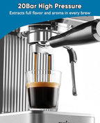 CUSIMAX Espresso Machine 20Bar Compact Coffee Machine with Powerful Steam Wand for Latte & Cappuccino, Stainless Steel Espresso Maker with 34oz Remevable Water Tank