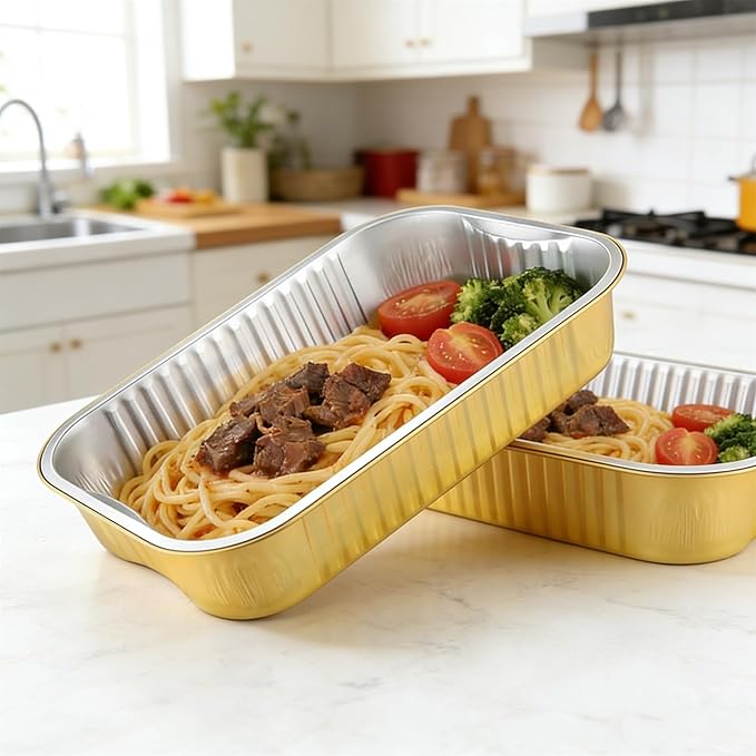 13"x 9"Gold Aluminum Foil Pans with Chear Lids & Handles(20 Pack) Heavy Duty Aluminum Pans, Disposable Foil Pans Containers for Cooking, Baking, Reheating, Freezer, Oven, Food Storage, 118oz