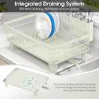 Urackify Dish Drying Rack for Kitchen Counter, Sink Dish Rack with Drainboard, Large Dish Drainer with Cups Holder, Home Countertop Plate Dryer Storage Rack with Cutlery Holder, Soft Celery Green