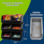 Plastic Containers for Organizing and Storage Bins for Closet, Kitchen, Office, Garage or Pantry Organization, Stackable Bins, Large (14.8" x 8" x 7"), 6-Pack, Black