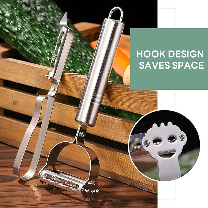 3PCS Set Multi-function Vegetable Peeler, Upgraded Stainless Steel Julienne Peeler, Carrot Potato Melon Fruit Peelers, Fruit Peeler Carrot Shredder Potato Peelers for Home Kitchen Gadget