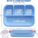 shell and turtle Bento Box Adult Lunch Box, Lunch Containers for Kids Girls Boys with 4 Compartments, Lunchable Food Container with Utensils, Sauce Jar, Muffin Liners, 40 Oz/5 Cup, Blue Pink