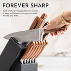 Styled Settings 14-Piece Knife Set with Block & Built-In Sharpener – Ultra-Sharp Full Tang Kitchen Knives – Premium Cooking & Prep Essentials, Copper Handle, Silver Blade & Black Block
