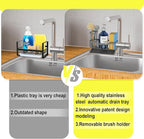 Maifan Sink Caddy Sponge Holder for Kitchen with Brush Holder and Stainless Steel Self Drain Tray, Rustproof Kitchen Sink Organizer for Sponge, Soap Dispenser Storage Accessories Dark Gray