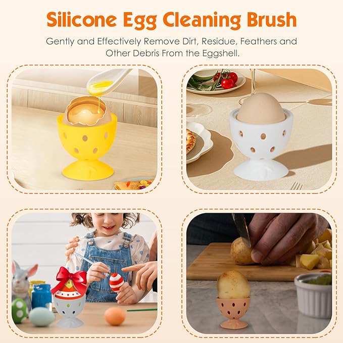 2 PCS Egg Washer for Fresh Eggs, Silicone Egg Brush Cleaner, Egg Cleaner Scrubber for Fresh Eggs, Reusable Multipurpose Washing Egg Tool for Fruits and Vegetables (Purple/Green)