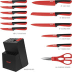 hecef 15 Pieces Kitchen Knife Set with Built-in Sharpening Wooden Block, Dishwasher Safe, High Carbon Stainless Steel Knife Block Set with Steak Knives, Kitchen Scissors (Red)