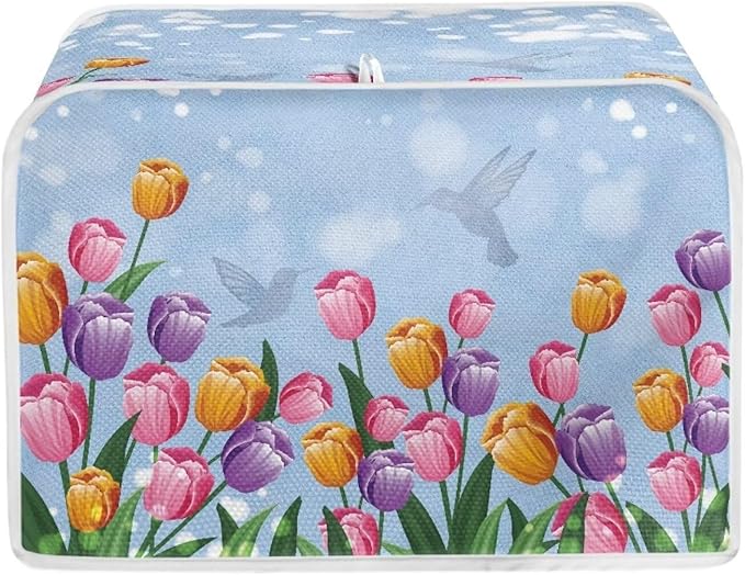 JEOCODY Toaster Oven Covers - Extra Large Blue Flower Bread Maker Cover, Fits Most Standard 2 Slice Toasters