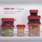 IRIS USA 24 PC Plastic Food Storage Containers With Lids | 12 Extra Small Containers & 12 Lids | For Sides Snack Fruit Dips Condiments, Microwave Dishwasher Freezer Safe, Clear/Red