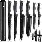 Gourmetop Kitchen Knife Set with No Drilling Magnetic Strip for Kitchen Black Titanium Small Cooking Knives, Sharp Stainless Steel Chef Knife Set for Cutting Meat & Vegetable