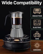 Grasseed Crystal Glass-Top Moka Pot, Polished Stainless Steel Stovetop Espresso Maker for Italian Coffee, Gift for Coffee Lovers - 6 Cup/240ml/8.4oz