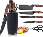 Black Knife Set, 6 Pieces Professional Kitchen Knife Set with Universal Knife Block, Super Sharp Knife Block Set with Ergonomic Handle Non-stick Stainless Steel Knife Block Set (Black)