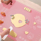 Silicone Pastry Mat 32" x 24" Extra Thick Non Stick Baking Mat with Measurements and Edge Heightening, Food Grade Silicone Rolling Mat for Pastry, Bread, Cookies, Pizza, Fondant, Pasta - Pink