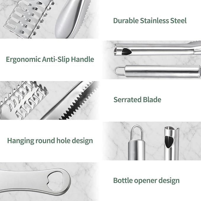 4 PCS Fish Scaler, Stainless Steel Fish Scale Remover, Fish Descaler Tool with Serrated Blade Design, Ideal for Home, Kitchen, Seafood Markets, and Professional Use