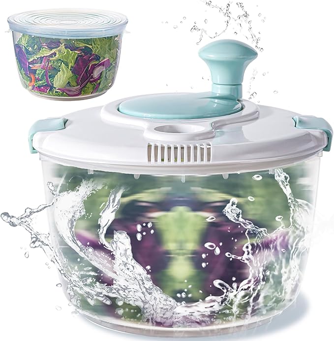LEPCY Salad Spinner, Durable Bowl Never Crack. 4.8 Qt Large Capacity Lettuce and Vegetable Spinner with Storage Lid, Non-skid Base. Gifts for Mom Women Parents