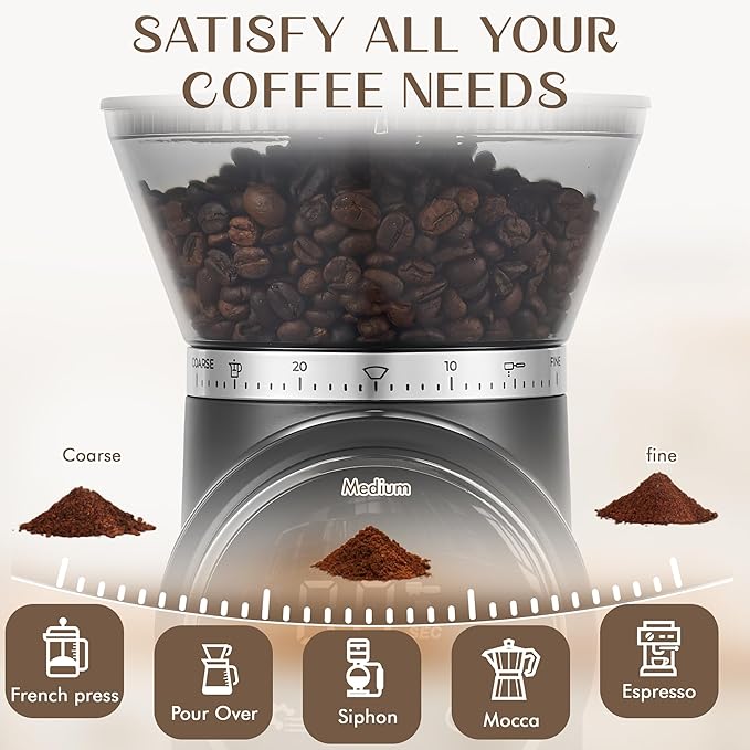 AYCHIRO Conical Burr Coffee Grinder, Coffee Beans Grinder with 30 Grinding Settings, Automatic Burr Mill Grinder for Home Use, Touchscreen, 2-12 Cups