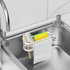 Cisily Kitchen Sink Caddy Sponge Holder in The Sink, Stainless Steel Kitchen Sink Organizer, Brush Holder, Dish Cloth Hanger, Sink Stopper Holder with Suction & Adhesives Installation Ways (White