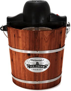 Elite Gourmet EIM418 Old Fashioned 4 Quart Vintage Walnut Wood Bucket, Electric Ice Cream Maker Machine, Uses Ice and Rock Salt Churns Ice Cream in Minutes
