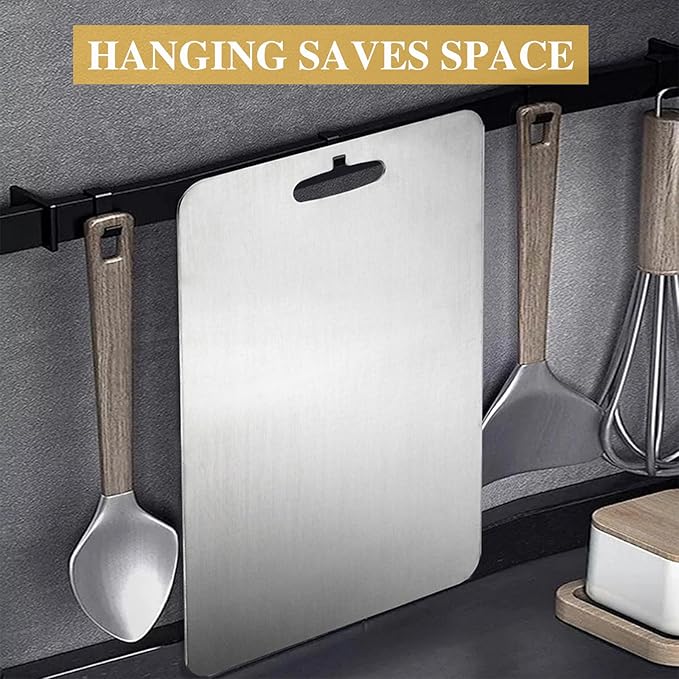 Titanium Cutting Board, Set of 3 Titanium Cutting Boards for Kitchen, Double Sided Titanium Cutting Mat, Non Stick Stainless Steel Cutting Board for Meat, Bread, Vegetable, Fruit