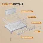 Laveshop Dish Drying Rack - Expandable Rack, Large Capacity Dish Drainer for Kitchen Counter, Rust-Proof with Utensil Holder, Gray