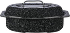 Granite Ware 13-inch oval roaster with Lid. Enameled steel design to accommodate up to 7 lb poultry/roast. Resists up to 932°F. Ideal for preparing meals for two!