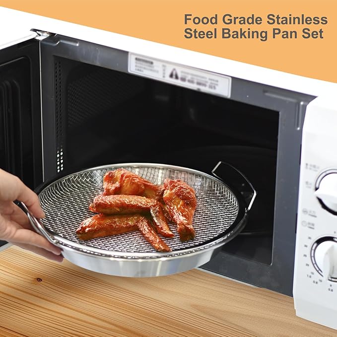 Oil Filter Tray, Stainless Steel Mesh Drain Basket Colanders Air Fryer Accessories for Fried Food Draining Rack Barbecue Grill Tray Net Draining Pan Strainer for Vegetable Dessert (10.2 Inch)