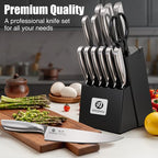 imarku® Kitchen Knife Set, 15 Pcs Japanese Knife Set with Block, Premium Razor-Sharp Chef Knives Set for Kitchen with Sharpener, Rust-Proof, Ergonomic Full-Tang Handle, Black
