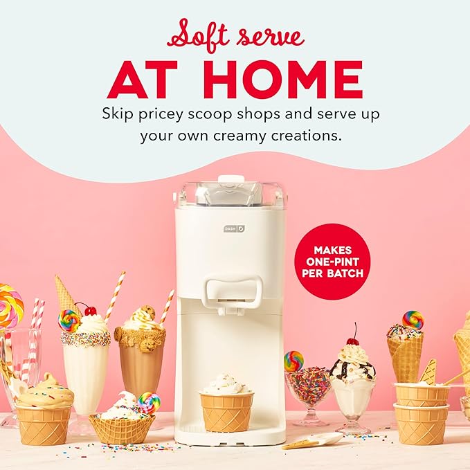 Dash Soft Serve Ice Cream Machine - Frozen Dessert Machine for Soft Serve, Froyo, Sorbet, and Fruit Whips - Compact Design - Features Double Insulated Freezer Bowl - 1-Pint Capacity