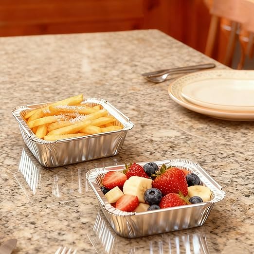 100 Pack - Aluminum Pans with Lids -1LB(5"×4"),Foil Pans - to Go Food Containers,Recyclable Aluminum Foil with Strong Seal for Cooking, Baking,Meal Prep,Take Out,Freeze