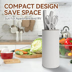Small Knife Block Set, Modern Kitchen Knife Scissors with Universal Round Holder, Home Apartment New Kitchen Essentials, Space Saving, Dishwasher Safe(Vanilla White, 5PCS)