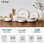 E-far 18-Piece Stoneware Dinnerware Sets, Plates and Bowls Sets for 6, Ceramic Dishware Dishes Set with Terracotta Base, Chip & Scratch Resistant, Microwave & Dishwasher Safe, Speckled White