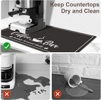 CooRug Absorbent Coffee Mat, Fashion Dish Drying Mat for Kitchen Counter Coffee Bar Accessories Espresso Machine Dish Rack 12" x 20" Black