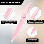 E-far Knife Set with Block, 15 Pieces Kitchen Knife Block Set with Sharpener, High Carbon Stainless Steel Sharp Chef Knife Set with Ergonomic Handles, Anti Rust, Pink