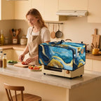 Marble Print Toaster Oven Dust Cover for Kitchen Counter, Heavy Duty Heat-resistant Microwave Oven Protective Cover Air Fryer Covers, Blue & Gold (Small-14.5 * 18.46 * 9 inches)