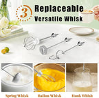 Nahida Beige Milk Frother Wand for Coffee, Frother Handheld Rechargeable Electric Whisk with 3 Heads 3 Speeds Drink Mixer Coffee Frother Foam Maker For Latte, Cappuccino, Hot Chocolate, Egg