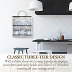 MyGift Wall Plate Display Rack, 3 Tier Farmhouse Whitewashed Wood Wall Mounted Plate Storage Rack, Holds 6-10inch Plates