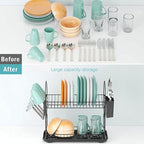 Black Multifunctional Kitchen Bowls and Chopsticks Drain Rack Iron Wire Large Capacity Kitchen Utensils Sink Storage Rack Space-Saving