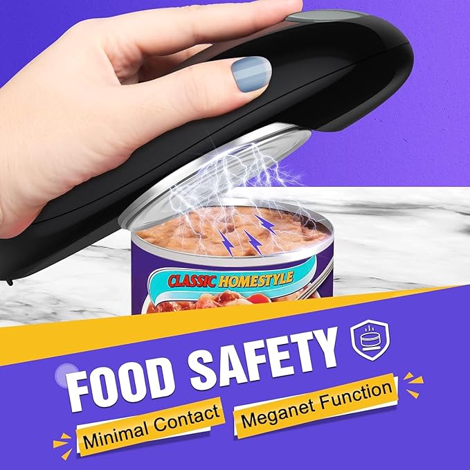 One Touch Battery Operated Electric Can Opener Fits Almost Size Can With Smooth Edge, Hands Free Electric Can Openers for Kitchen, Kitchen Gadgets Automatic Can Opener for Seniors, Arthritis Black
