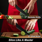 12-Piece Kitchen Knife Set, Stainless Steel Knives with Non-Stick Coating, Dishwasher Safe, Black Knife Set with Rose Gold Rivets 6 Blade Guards, Perfect for Home Chefs Cooking Enthusiasts