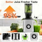 NEWBULIG Cold Press Juicer Machines, Masticating Juicer with High Juice Yield, Reverse Function, Stops Oxidation and Easy to Clean for Vegetables & Fruits, Silver