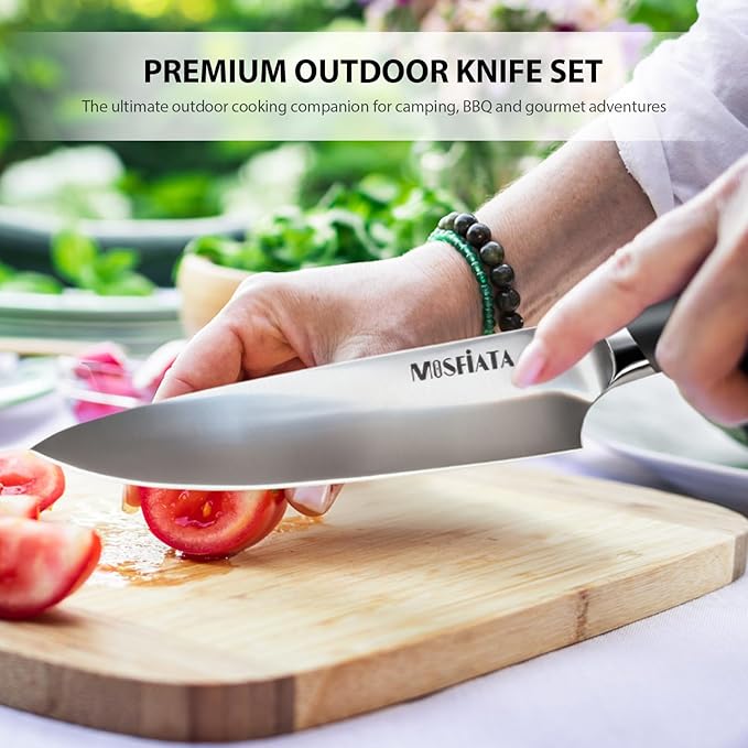 MOSFiATA Kitchen knives set with Carry case Bag,Stainless Steel Chefs Knife Set with Knife Sharpener Rod,Japanese Santoku Knives Set with ABS Handle for Outdoor Travel Camping BBQ