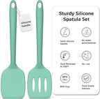 Coukre 2 Pack Silicone Spatula Set, High Heat Resistant, BPA Free Kitchen Spatula, Solid & Slotted Turner for Non-Stick Pans, Sautéing, and Flipping (2, SolidAquaGreen)