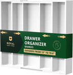 ROYAL CRAFT WOOD Luxury Bamboo Kitchen Drawer Organizer - Silverware Organizer - Utensil Holder and Cutlery Tray with Grooved Drawer Dividers for Flatware and Kitchen Utensils (5 Slot, White)