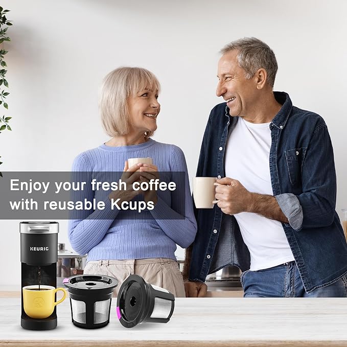 Reusable K Cups, 4 Pack Reusable Coffee Pods with Coffee Spoon, Refillable K Cups Coffee Filters with Food Grade Stainless Steel Mesh Compatible Fit for 1.0 Brewers Black