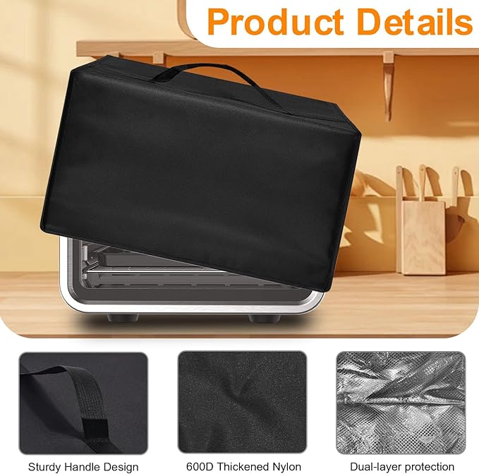 Heavy Duty Toaster Oven Air Fryer Cover for Ninja Foodi DT201/DT251/DT501/DT551,16.94"Dx20.09"Wx13.40"H, 600D Heat-Resistant Oxford w/Aluminum Foil, Waterproof Dustproof Countertop Oven Cover